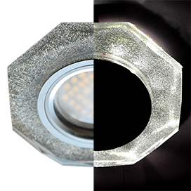 Светильник потолочный MR16 LD1652 GU5.3 Glass Ecola  встр. Стекло с подсветкой 8-угольник с прямыми гранями Серебряный блеск / Хром 25x90 (кd74)  [SS1652EFF.]
