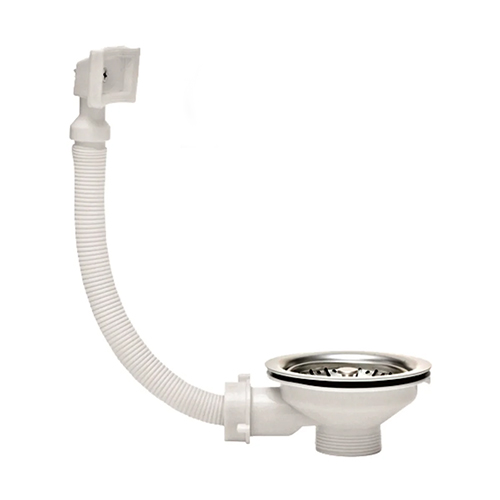 Выпуск для сифона стальной с нержавеющей сеткой 3.1/2, с прямоугольным переливом "Aquattro"