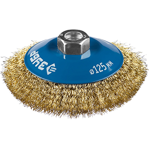 Щетка "Зубр" коническая для УШМ, витая латунированная стальная проволока М14*125мм!!!