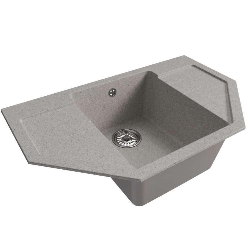 Мойка из искусственного гранита 490*780*170мм "угловая с крылом", серая, ML-GM24