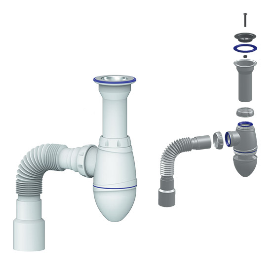 Сифон для раковины бутылочный со стальным выпуском, 1.1/2"*40, гофра 40*50, А120 "Unicorn"