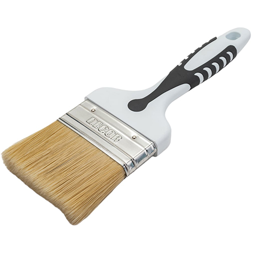 Кисть 75*15мм плоская, светлая смешанная искусственная щетина, 2К прорезиненная ручка, DECOR