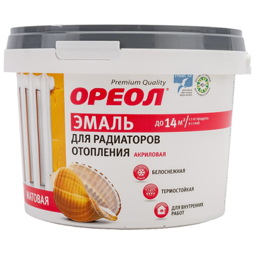 Эмаль акриловая матовая для радиаторов белая &quot;Ореол&quot;, 0,8кг
