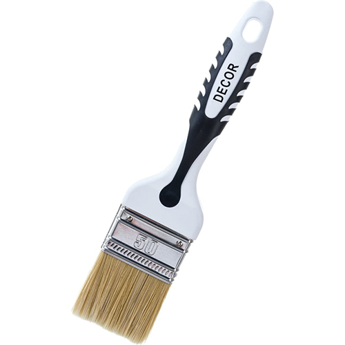 Кисть 50*15мм плоская, светлая смешанная искусственная щетина, 2К прорезиненная ручка, DECOR