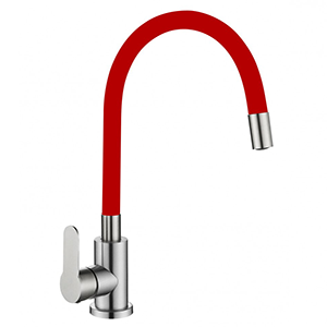 Смеситель "Oute "T40193B-8" одноручковый для кухни с гибким гусаком, красный, нержавейка
