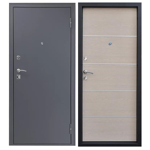 Дверь входная "Отвага", 850*2050*72мм, правая, металл - "Металлик черный", МДФ "Дуб седой тонкий" Город Мастеров