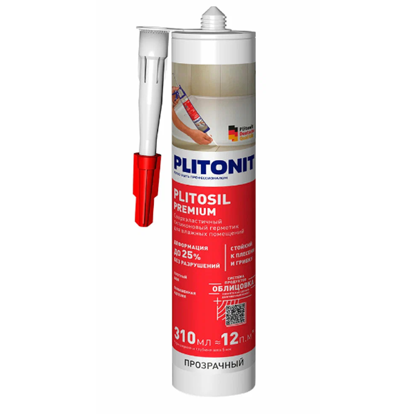Герметик силиконовый санитарный "Plitosil Premium", 310мл, прозрачный