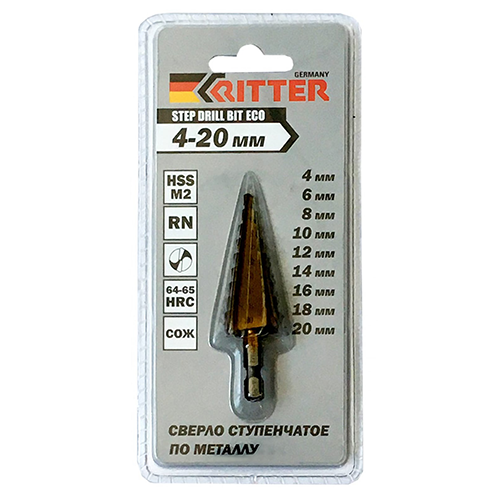 Сверло по металлу ступенчатое HSS 4-20мм Ritter