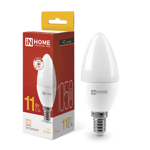 Лампа светодиодная 230В 11Вт Е14 3000К 1050Лм LED-СВЕЧА-VC "IN HOME"