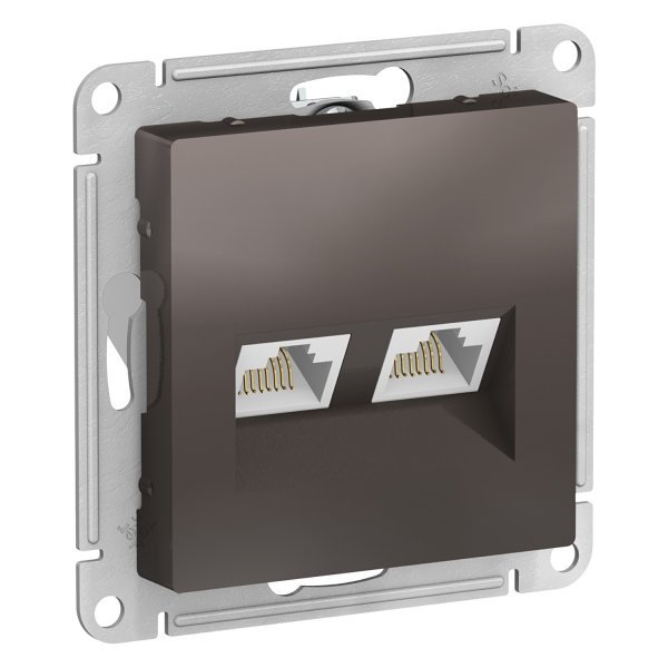 Розетка компьютерная двойная RJ45+RJ45, кат.5E, механизм, ATLASDESIGN мокко