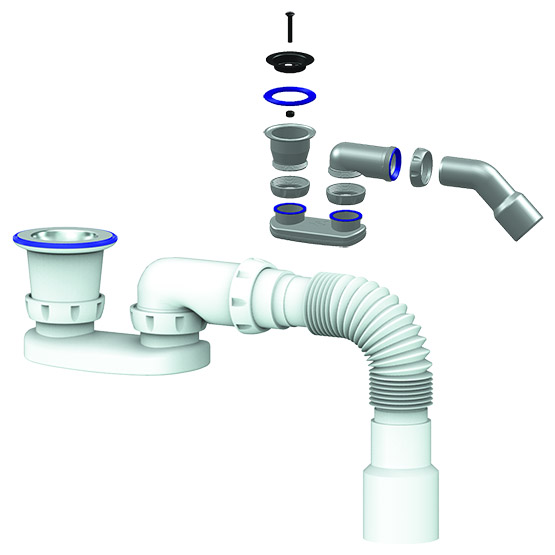 Сифон для душевого поддона регулируемый со стальным выпуском, 1.1/2, гофра 40*40/50, G22, "Unicorn"