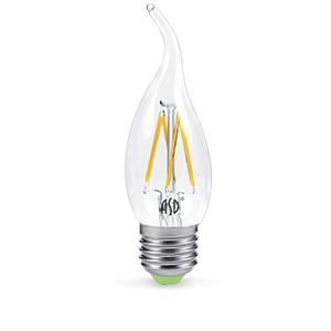 Лампа светодиодная "ASD LED-C37-Premium" Е27, 5Вт, 220В, 3000К, 450Лм, свеча на ветру прозрачная