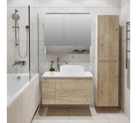 Тумба "Бари 80" со столешницей, крафт дуб, под умывальник, подвесная