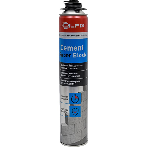 Клей-пена для газобетонных блоков"SILFIX  Cement Super Blosk",750 мл  -10С +35С  750мл