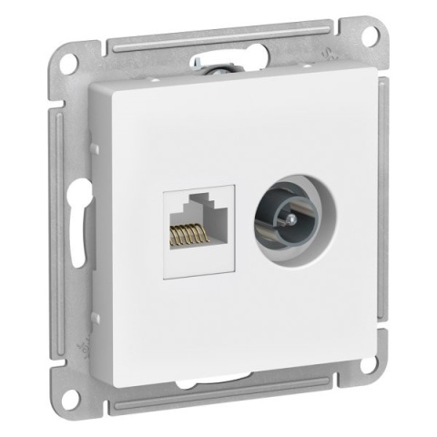 Розетка двойная ТВ+ компьютерная RJ45, кат.5E, механизм (без рамки), ATLASDESIGN белый