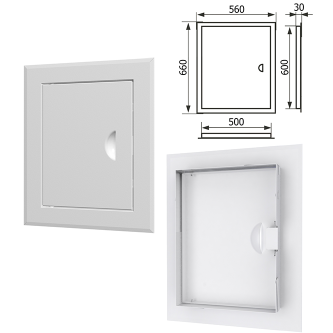 Лючок металлический белый 560*660 с фланцем 500*600, ручка