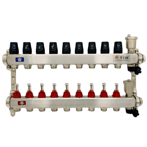 Коллекторная группа "TIM" c расходомерами 1кв"* 9 вых. с кранами