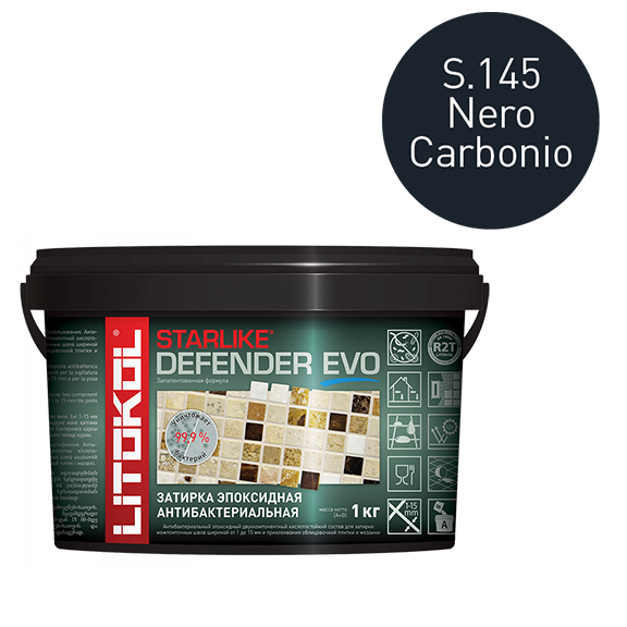 Затирка водоотталкивающая &quot;Litokol STARLIKE Defender EVO&quot;, 1кг, &quot;S.145 Nero Carbonio&quot; эпоксидная