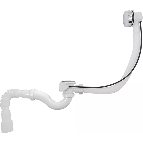 Сифон для ванны со стальным выпуском и полуавтоматическим переливом с гофрой 40*40/50, "Aquattro", V322-18-MR