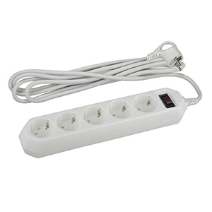 Сетевой фильтр 5 гнезд с заземлением, провод 5 метров, 3*0,75мм2, с выключателем, белый, "Эра" USF-5es-5m-W