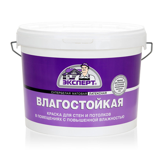 Краска водоэмульсионная интерьерная влагостойкая супербелая "Эксперт", 14кг