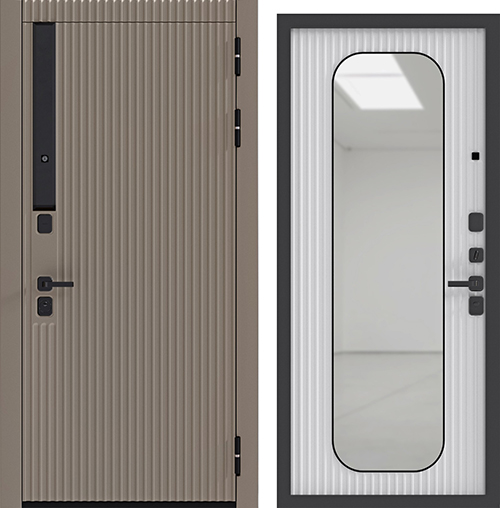 Дверь входная"Десли",860*2050*90мм,правая,металл, - "Черный муар",МДФ "Зеркало еврокромка овал"