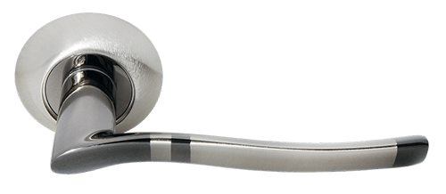 Ручка дверная "MH-04 SN/BN", нажимная, круглая накладка, "Белый никель, черный никель"