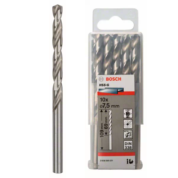 Сверло "Bosch" по металлу HSS-G 7,5*69*109мм