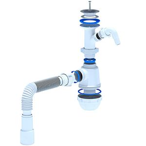 Сифон для раковины бутылочный со стальным выпуском с отводом стиральной машины, 1.1/2"*40, А2015