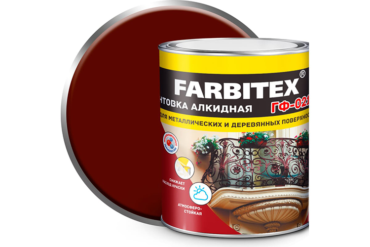 Грунтовка ГФ-021 "FARBITEX", 1,8кг, красно-коричневая