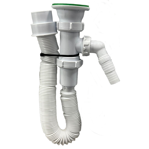 Сифон-гофра для раковины прямоточный со стальным выпуском разъемный, 1.1/2*40/50, 1200мм, c отводом под стиральную машину,"Aquattro"