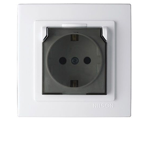 Розетка "NILSON Touran" одинарная с заземлением, скрытой проводки, с крышкой, белая