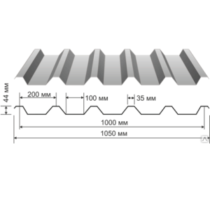 Профнастил С-44 оцинкованный 12000*1047*0,65мм, 12,564м2