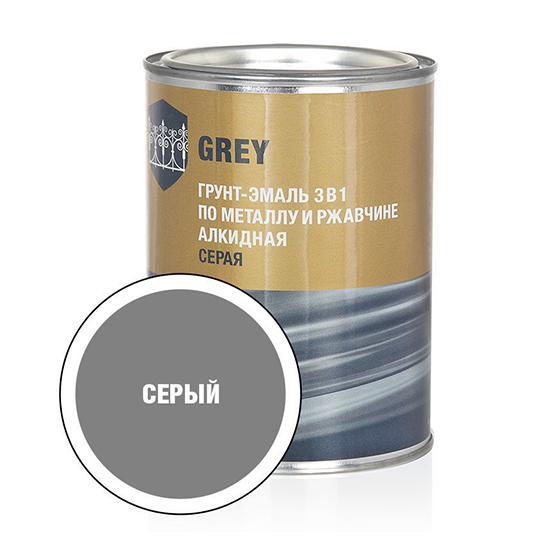 Грунт-эмаль по ржавчине "3 в 1" серая "Стандарт", 0,8кг