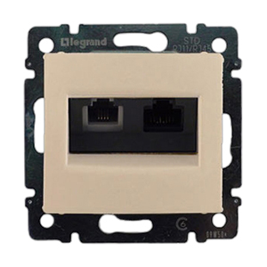 Розетка, компьютерная 2-ая 5кат, "Valena Legrand", скрытой проводки, кремовая, RJ45, 1-ая UTP+ТЛФ 1-ая, RJ11 (без рамки)