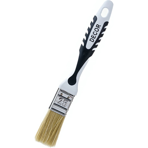 Кисть 25*15мм плоская, светлая смешанная искусственная щетина, 2К прорезиненная ручка, DECOR