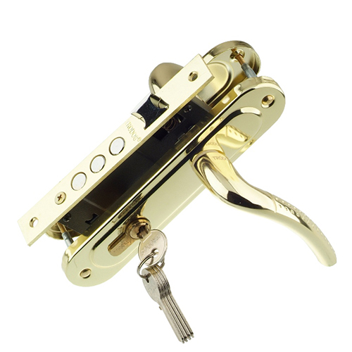 Замок врезной Trodos, цилиндровый, с ручками, золото