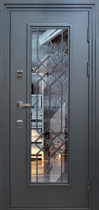 Дверь входная "Медверь Ковка",960*2050*108мм,правая,металл -"Муар графит",МДФ "Ель Альпийская"