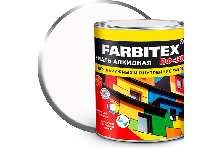 Эмаль алкидная белая ПФ-115 "FARBITEX", 1,8кг