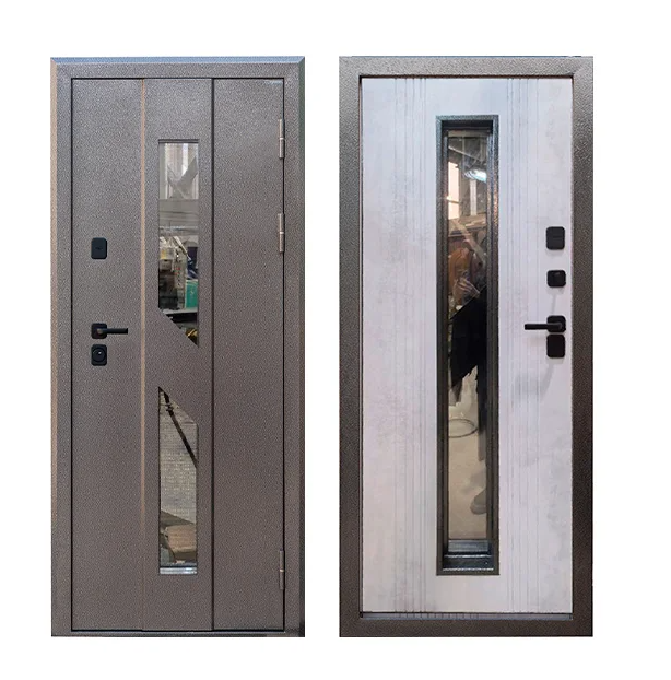 Дверь входная "Медверь 4.0",960*2050*120мм, правая,металл -"Черное серебро",МДФ 10мм "Бетон известковый", стеклопакет