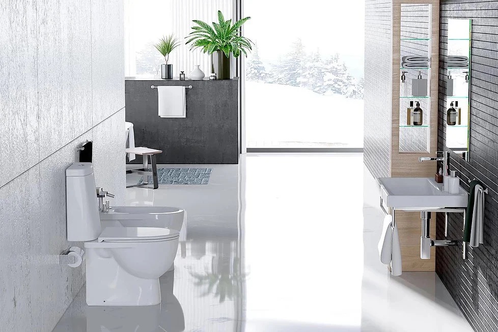 Унитаз-компакт "Sanita" прямой выпуск, нижняя подводка "Fest SL DM" с крышкой