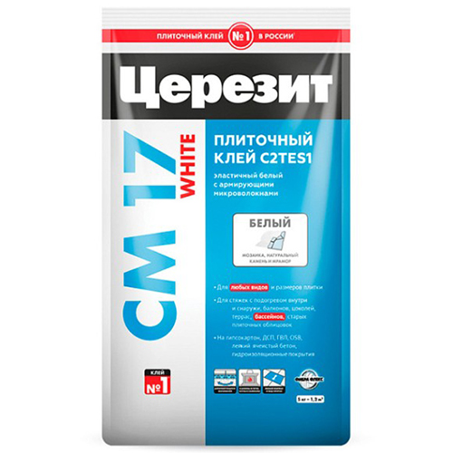 Клей для плитки/ керамогранита/ камня Ceresit CМ 17 белый(класс С2 TE S1) 5кг