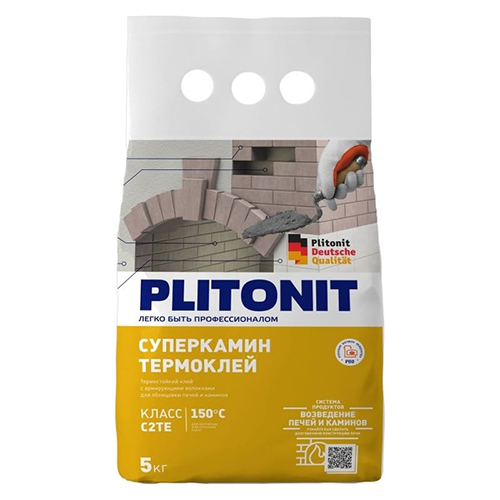 Клей для облицовки печей и каминов Плитонит Вт СуперКамин Термоклей серый (класс C2 TE) 5кг