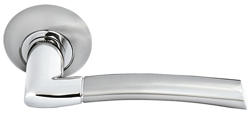 Ручка дверная "MH-06 SN/CP", нажимная, круглая накладка, "Белый никель, хром"