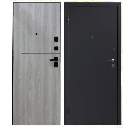Дверь входная "Отвага", 960*2050*72мм, левая, металл - "Металлик черный", МДФ "Ривьера Айс" Город Мастеров