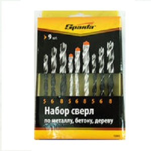 Набор сверл &quot;Sparta&quot; по бетону 5-6-8мм, металлу 5-6-8мм, дереву 5-6-8мм, 9шт, цилиндрический хвостовик