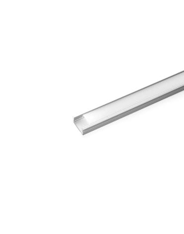 Профиль CAB262 для светодиодной ленты 12В, накладной, 2м, матовый рассеиватель, серебро, 2 заглушки, 4 крепления