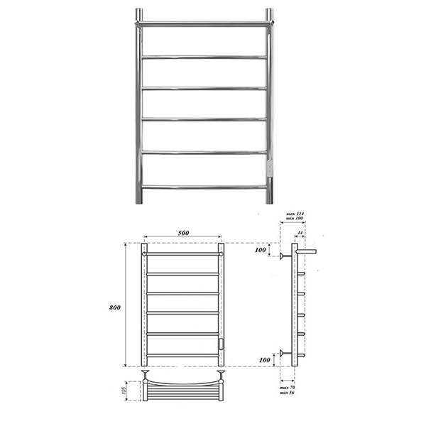 Электрический полотенцесушитель "Point Афина" П5 размер: 500*800мм, хром, с полкой,  диммер справа