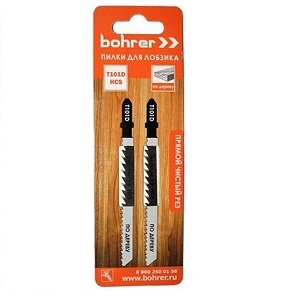 Полотно для э/лобзика по дереву, 2шт, Т101D HCS 100/75мм, шаг 4мм, "Bohrer"