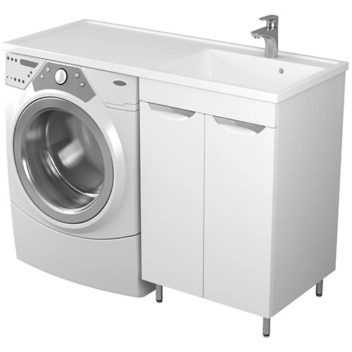Тумба "Paola 55 " белая, с 2-мя ящиками, с умывальником "Magenta 120", под стир. машинку, мойка справа